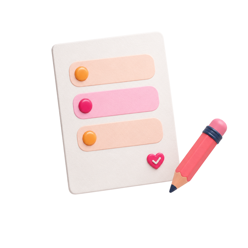 Illustrated questionnaire with pink and peach choices